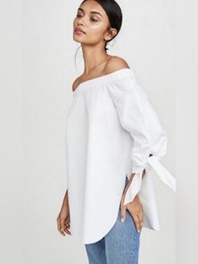 Tibi Off The Shoulder White Top Blouse Cotton Long Sleeve Sz 4